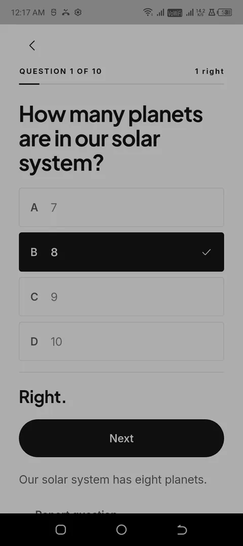 GrayTrivia question answered correctly