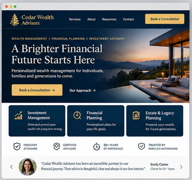 Cedar Wealth Advisors sample website template for accounting and financial practices