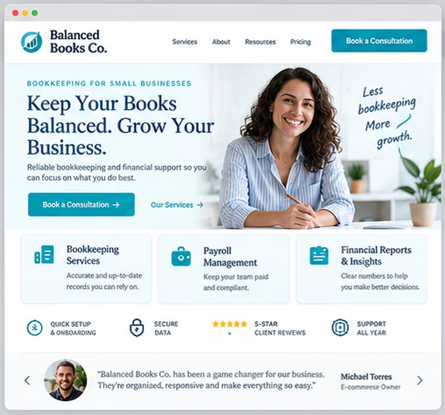 Balanced Books Co. sample website template for accounting and financial practices