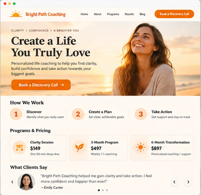 Bright Path Coaching sample website template for coaches and consultants