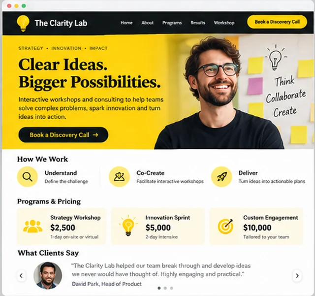 The Clarity Lab sample website template for coaches and consultants
