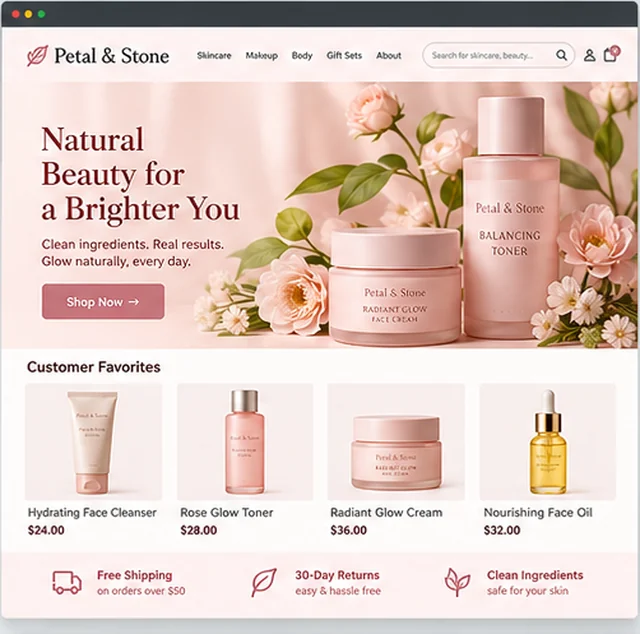 Petal & Stone sample website template for online stores