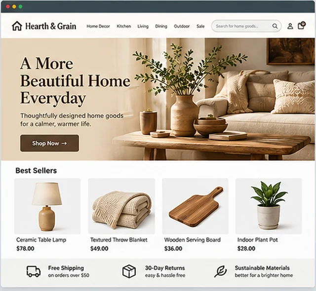 Hearth & Grain sample website template for online stores
