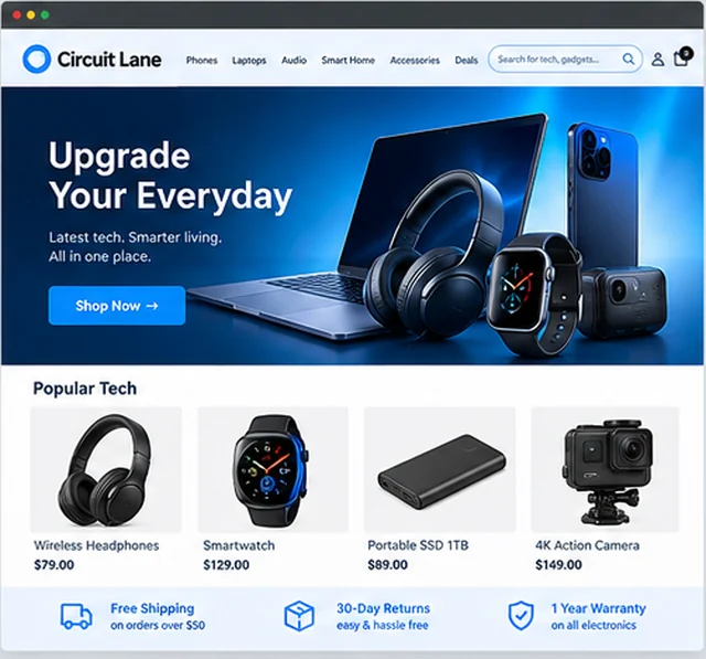 Circuit Lane sample website template for online stores