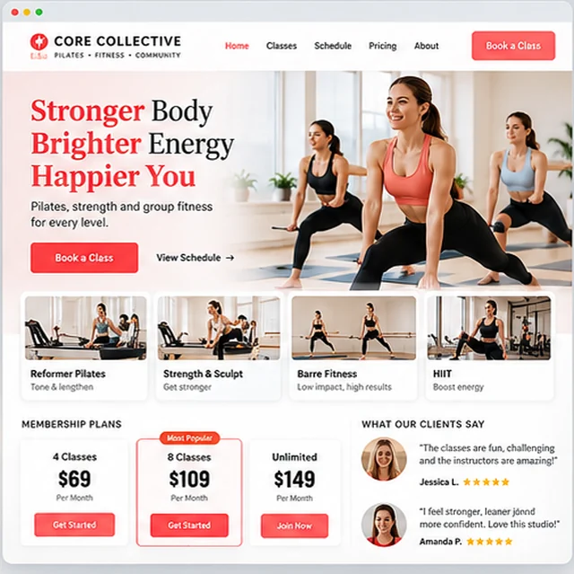 Core Collective sample website template for gyms, studios and wellness practices