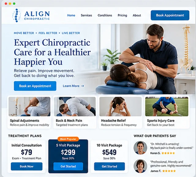 Align Chiropractic sample website template for gyms, studios and wellness practices
