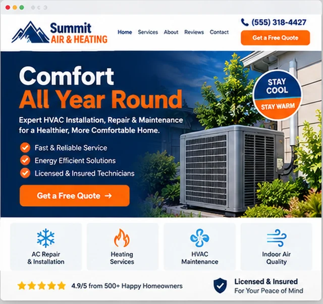 Summit Air & Heating sample website template for home service companies