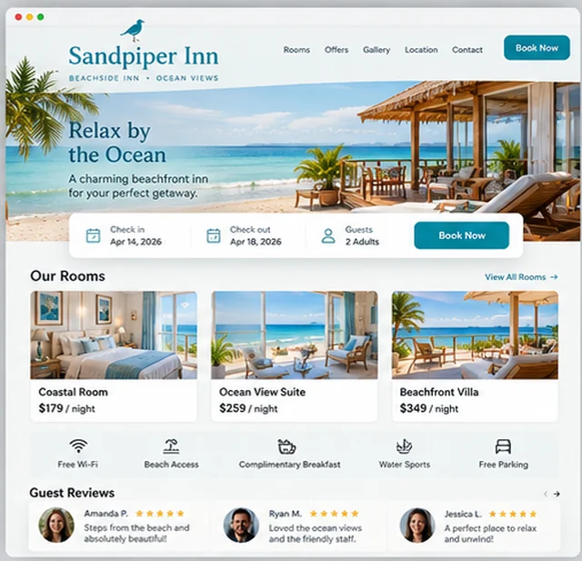 Sandpiper Inn sample website template for small hotels, B&Bs and vacation rentals