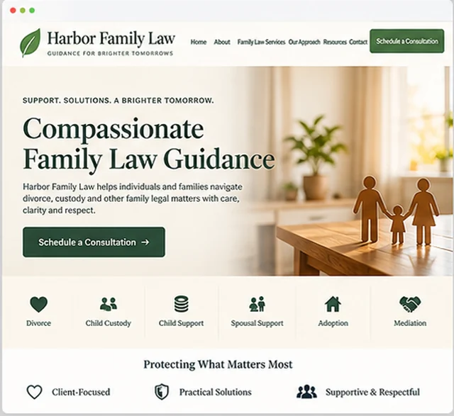 Harbor Family Law sample website template for law firms
