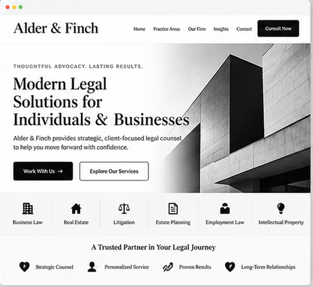 Alder & Finch sample website template for law firms