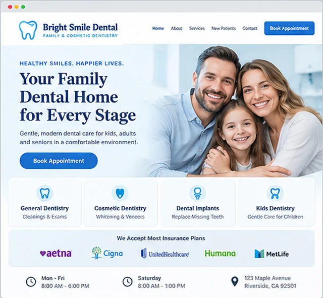 Bright Smile Dental sample website template for dental and medical practices
