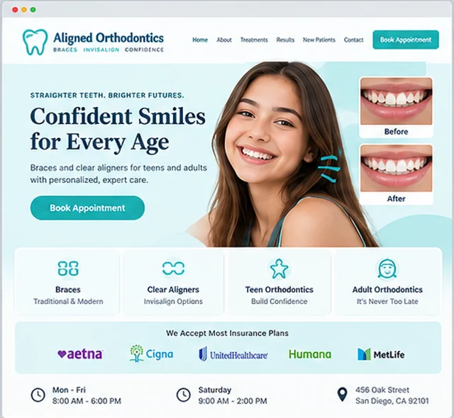 Aligned Orthodontics sample website template for dental and medical practices