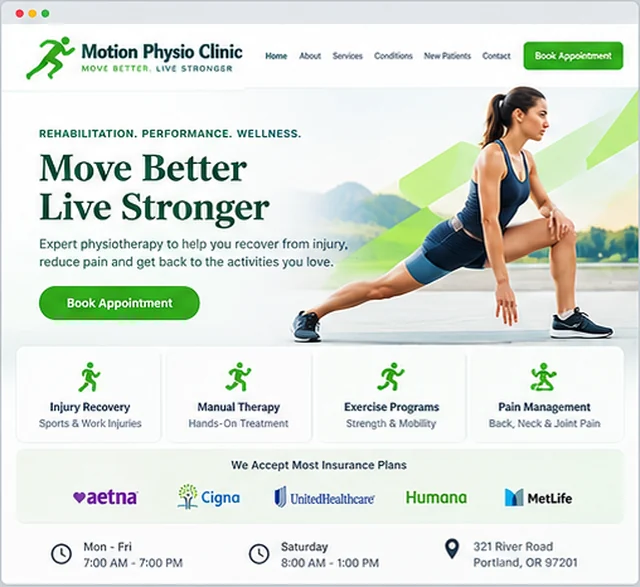 Motion Physio Clinic sample website template for dental and medical practices