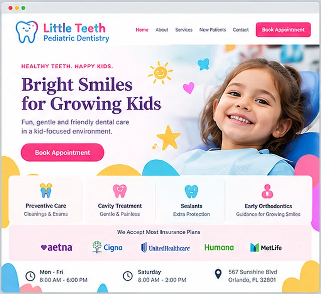 Little Teeth Pediatric Dentistry sample website template for dental and medical practices