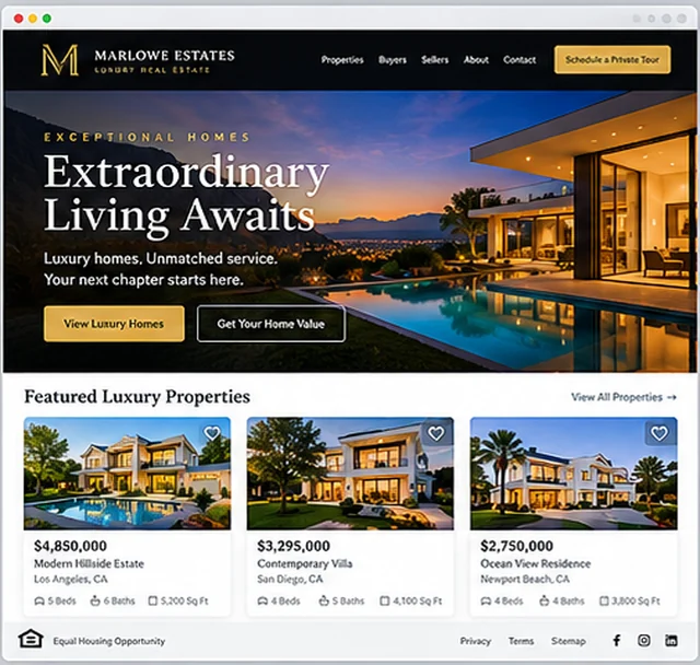 Marlowe Estates sample website template for real estate agents and brokerages