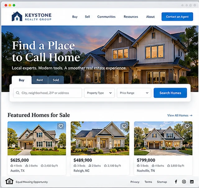 Keystone Realty Group sample website template for real estate agents and brokerages