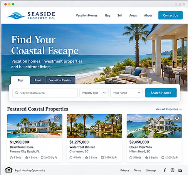 Seaside Property Co. sample website template for real estate agents and brokerages