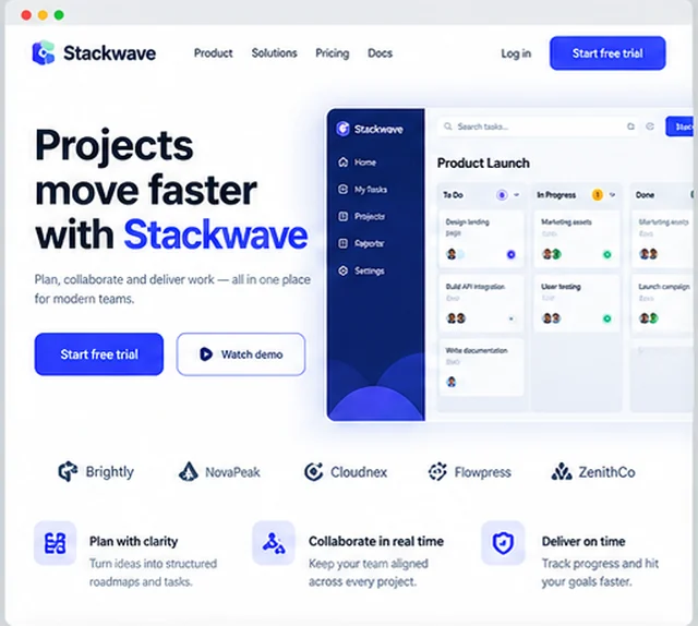 Stackwave sample website template for SaaS and software companies