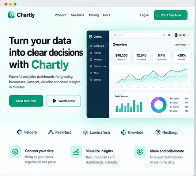 Chartly sample website template for SaaS and software companies