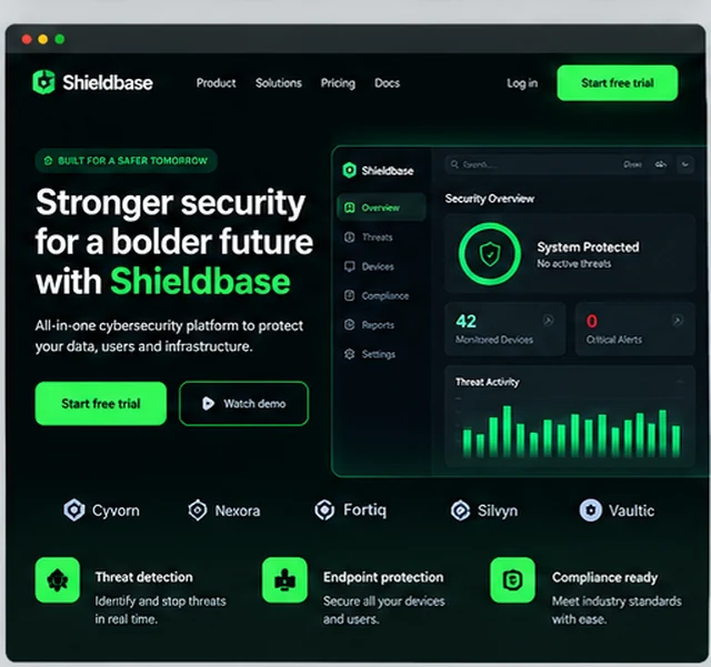 Shieldbase sample website template for SaaS and software companies