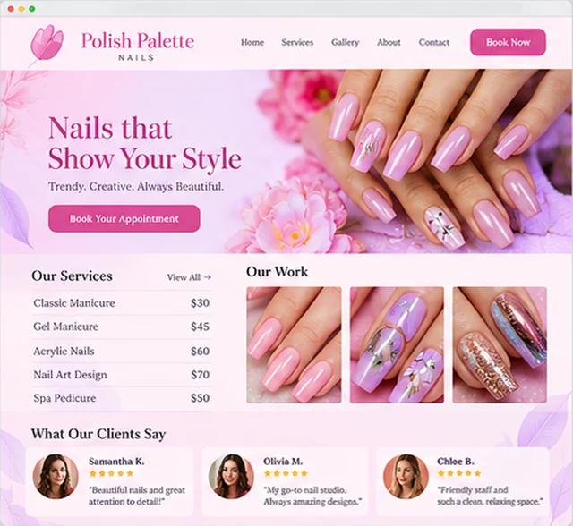 Polish Palette Nails sample website template for salons and spas