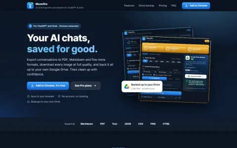 Screenshot of the Moonfire AI Chat Exporter website