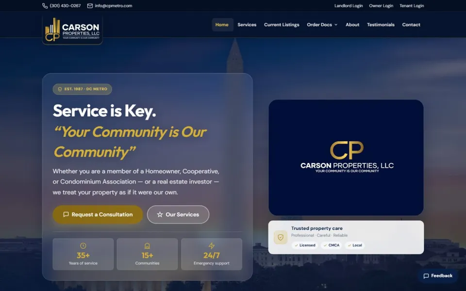 Carson Properties live product screen