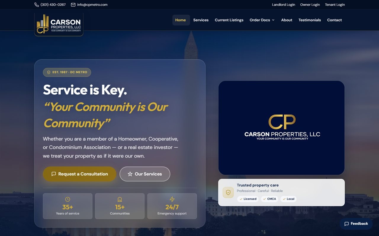 Screenshot of the Carson Properties website