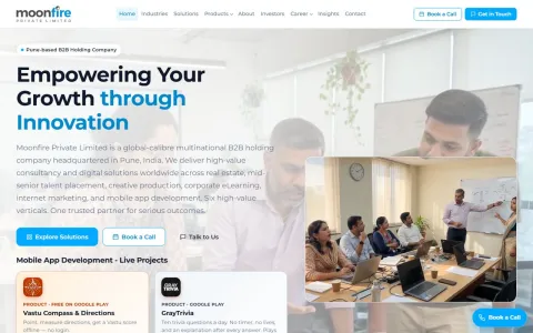 Screenshot of the Moonfire Group website