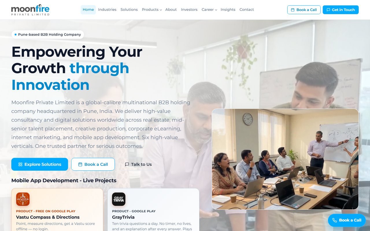 Screenshot of the Moonfire Group website