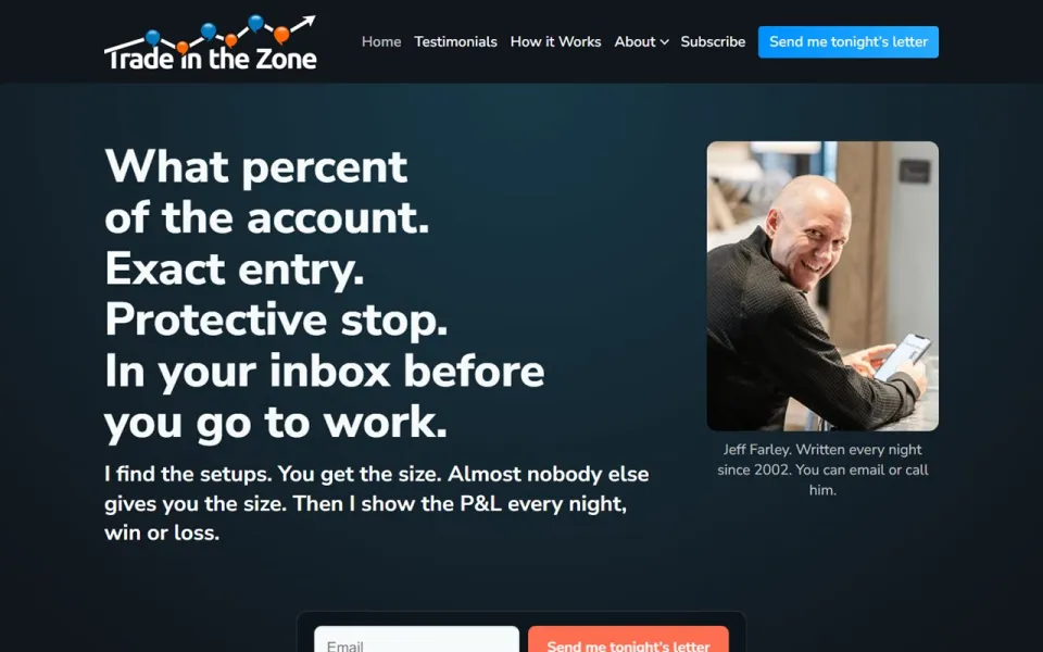 Trade in the Zone live product screen
