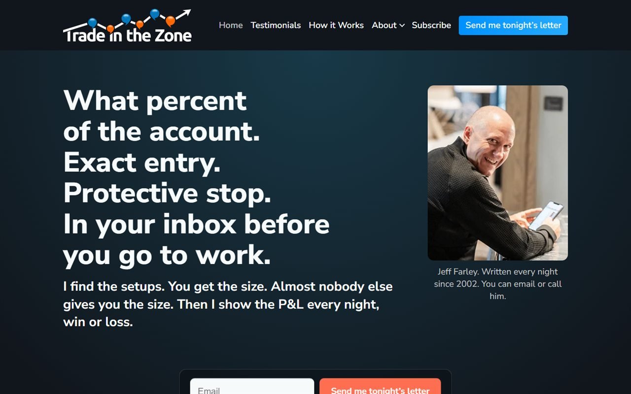 Screenshot of the Trade in the Zone website