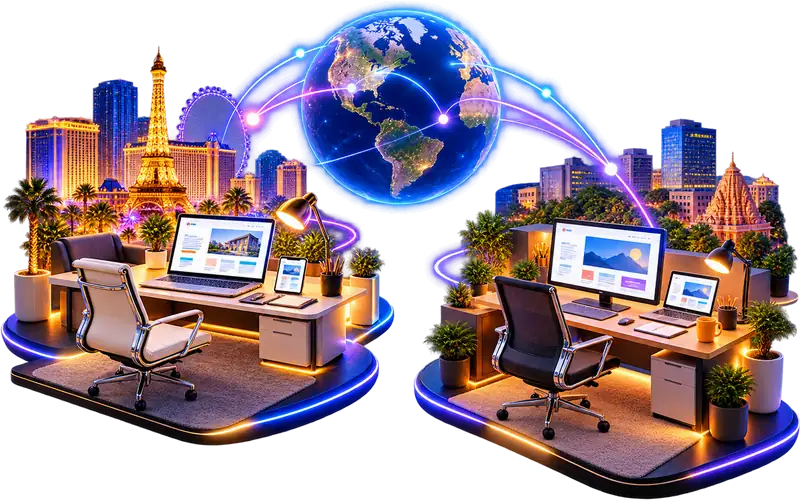 Pixelgeometry team in Pune and Las Vegas working across time zones