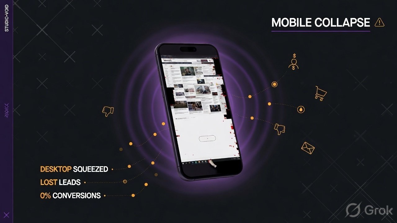 Before and after comparison of a frustrated user with a broken mobile site versus a relaxed user with an app-style website